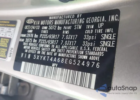 2014 Kia Sorento Lx from USA, damaged, VIN 5XYKT4A68EG524976